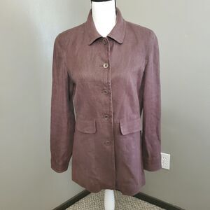 Gap Coat Womens Size 6 Brown Linen Button Up Lightweight Midi Jacket *READ*